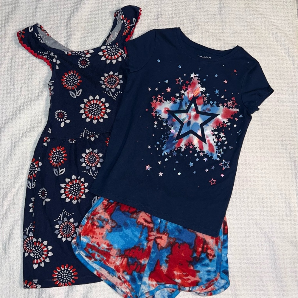 Girls Patriotic July 4th Red, White, Blue Dress and Shorts Outfit - Size 6/6x